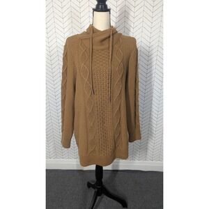 LL Bean Signature Sweater Women XL Brown Tan Fisherman Cable Knit Cottagecore